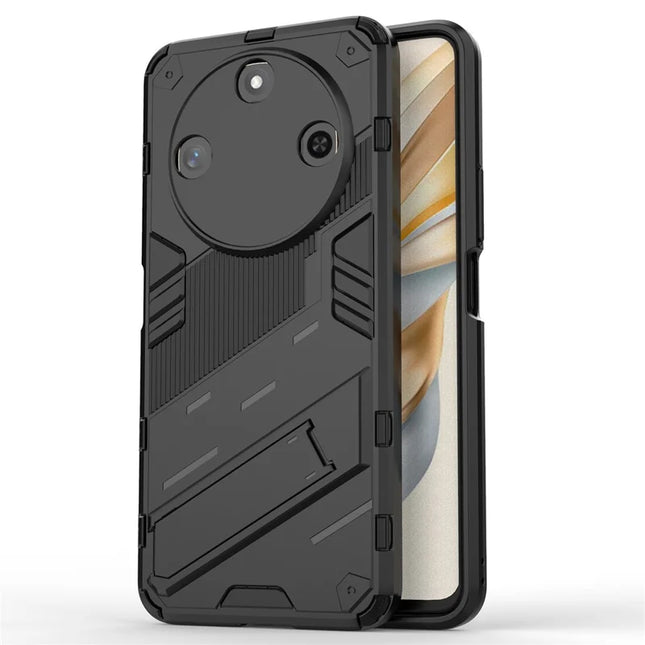 For Honor X60 5G Case PC+TPU Shockproof Phone Cover with Kickstand - Black