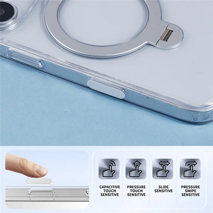 For iPhone 16 Pro Max Clear Case Magnetic Kickstand PC+TPU Phone Cover with Camera Control Button