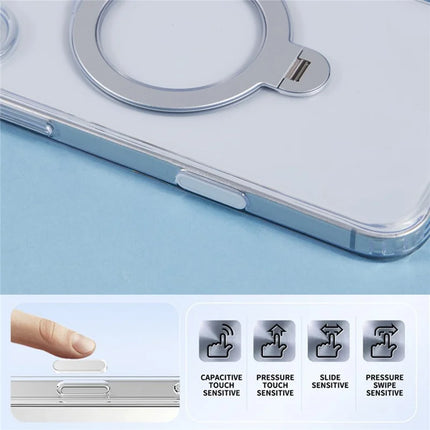 For iPhone 16 Plus Clear Case Magnetic Kickstand PC+TPU Phone Cover with Camera Control Button