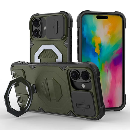 For iPhone 16 Plus Case Compatible with MagSafe PC+TPU Kickstand Phone Cover with Lanyard - Green