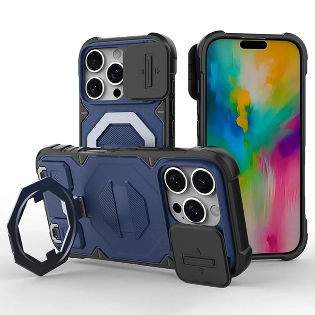 For iPhone 16 Pro Max Case Compatible with MagSafe PC+TPU Kickstand Phone Cover with Lanyard - Blue