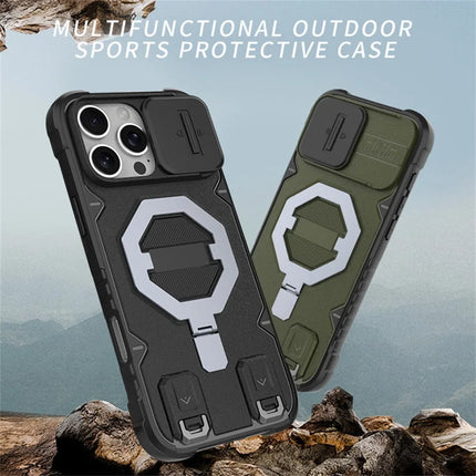 For iPhone 16 Pro Max Case Compatible with MagSafe PC+TPU Kickstand Phone Cover with Lanyard