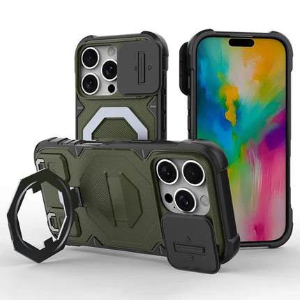 For iPhone 16 Pro Max Case Compatible with MagSafe PC+TPU Kickstand Phone Cover with Lanyard - Green