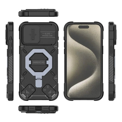 For iPhone 15 Pro Max Case Compatible with MagSafe PC+TPU Kickstand Phone Cover with Lanyard