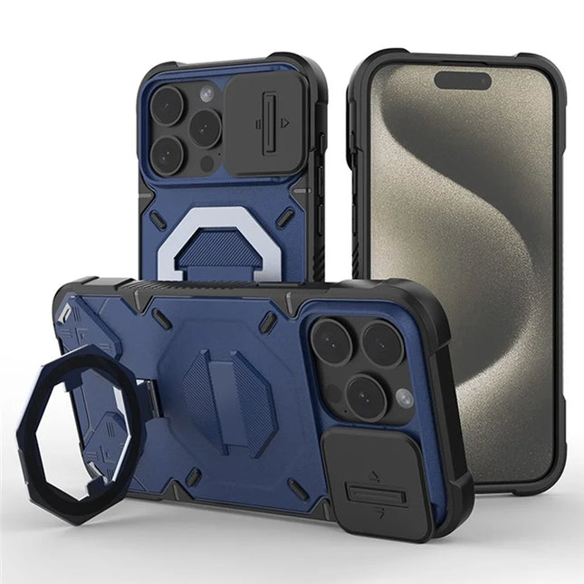 For iPhone 15 Pro Max Case Compatible with MagSafe PC+TPU Kickstand Phone Cover with Lanyard - Blue