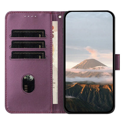 YX0090 For iPhone 16 Pro Case Triangle Imprint Leather Phone Cover with Lanyard