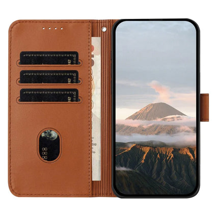 YX0090 For iPhone 16 Pro Max Case Triangle Imprint Leather Phone Cover with Lanyard