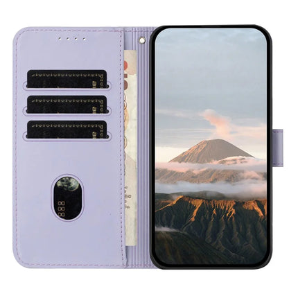 YX0090 For iPhone 16 Pro Max Case Triangle Imprint Leather Phone Cover with Lanyard