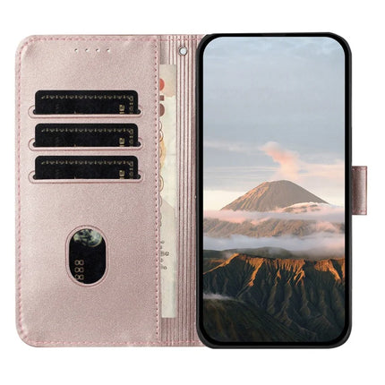 YX0090 For iPhone 16 Pro Max Case Triangle Imprint Leather Phone Cover with Lanyard