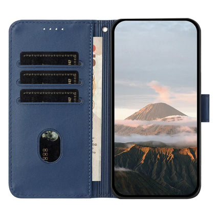 YX0090 For iPhone 16 Pro Max Case Triangle Imprint Leather Phone Cover with Lanyard