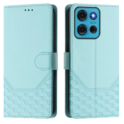 For Motorola Moto G75 5G Case Imprinted Honeycomb RFID Blocking Leather Phone Cover with Strap