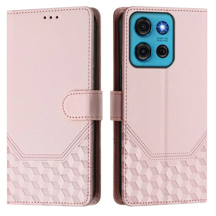 For Motorola Moto G75 5G Case Imprinted Honeycomb RFID Blocking Leather Phone Cover with Strap