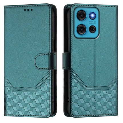 For Motorola Moto G75 5G Case Imprinted Honeycomb RFID Blocking Leather Phone Cover with Strap