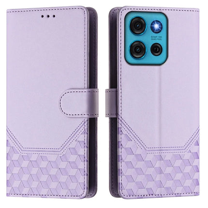 For Motorola Moto G75 5G Case Imprinted Honeycomb RFID Blocking Leather Phone Cover with Strap