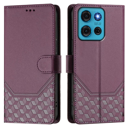 For Motorola Moto G75 5G Case Imprinted Honeycomb RFID Blocking Leather Phone Cover with Strap