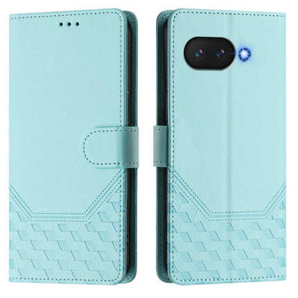 For Google Pixel 9a Case Imprinted Honeycomb RFID Blocking Leather Phone Cover with Strap