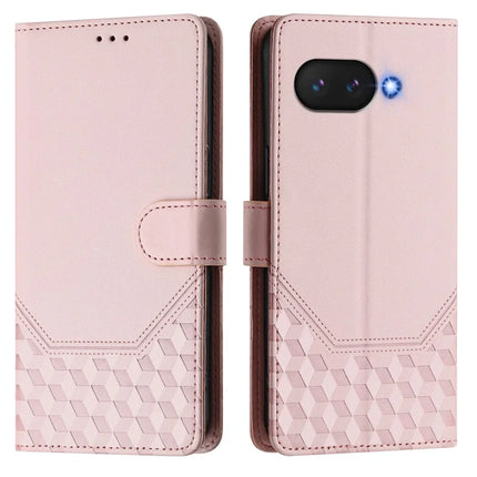 For Google Pixel 9a Case Imprinted Honeycomb RFID Blocking Leather Phone Cover with Strap