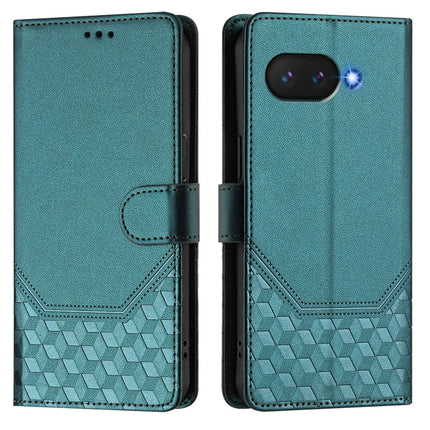 For Google Pixel 9a Case Imprinted Honeycomb RFID Blocking Leather Phone Cover with Strap