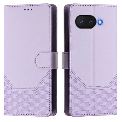 For Google Pixel 9a Case Imprinted Honeycomb RFID Blocking Leather Phone Cover with Strap