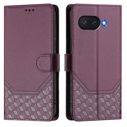For Google Pixel 9a Case Imprinted Honeycomb RFID Blocking Leather Phone Cover with Strap