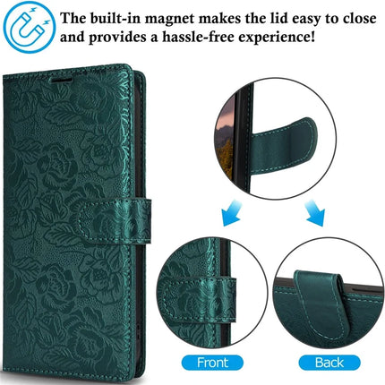 For iPhone 16 Pro Max Case with Hand Strap Flower Imprint Leather Wallet Phone Cover