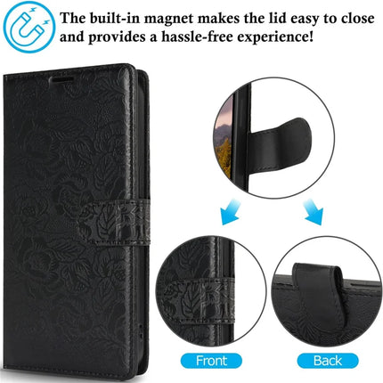 For iPhone 16 Pro Max Case with Hand Strap Flower Imprint Leather Wallet Phone Cover