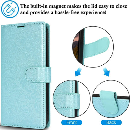 For iPhone 16 Pro Max Case with Hand Strap Flower Imprint Leather Wallet Phone Cover