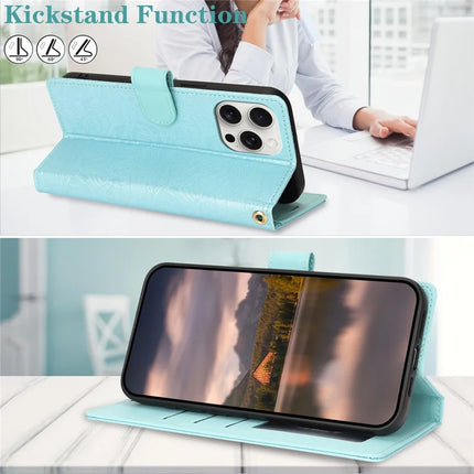 For iPhone 16 Pro Max Case with Hand Strap Flower Imprint Leather Wallet Phone Cover