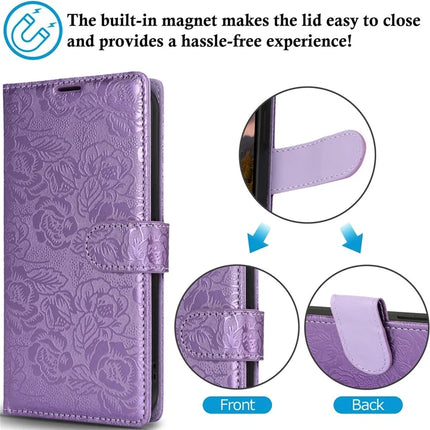 For iPhone 16 Pro Max Case with Hand Strap Flower Imprint Leather Wallet Phone Cover