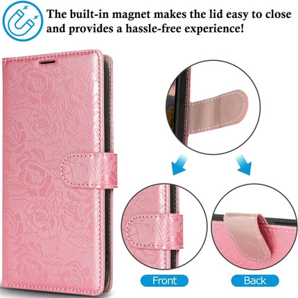 For iPhone 16 Pro Max Case with Hand Strap Flower Imprint Leather Wallet Phone Cover