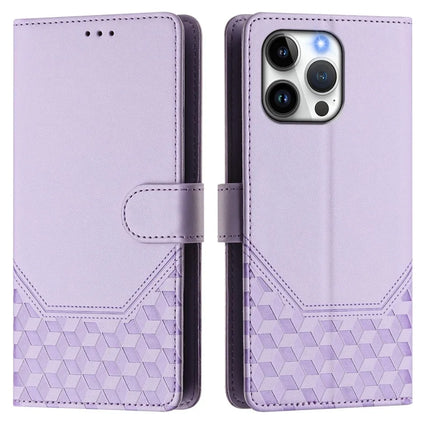 For iPhone 16 Pro Max Case Imprinted Honeycomb RFID Blocking Leather Phone Cover with Strap