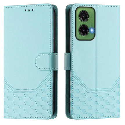 For Motorola Moto G35 5G Case Imprinted Honeycomb RFID Blocking Leather Phone Cover with Strap