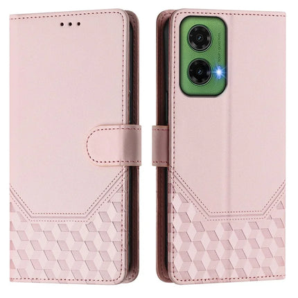 For Motorola Moto G35 5G Case Imprinted Honeycomb RFID Blocking Leather Phone Cover with Strap