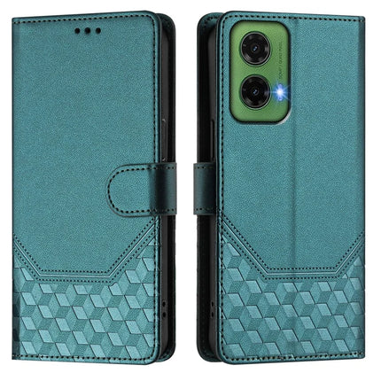 For Motorola Moto G35 5G Case Imprinted Honeycomb RFID Blocking Leather Phone Cover with Strap