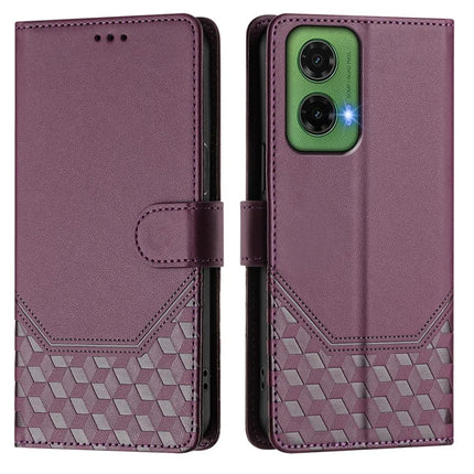 For Motorola Moto G35 5G Case Imprinted Honeycomb RFID Blocking Leather Phone Cover with Strap