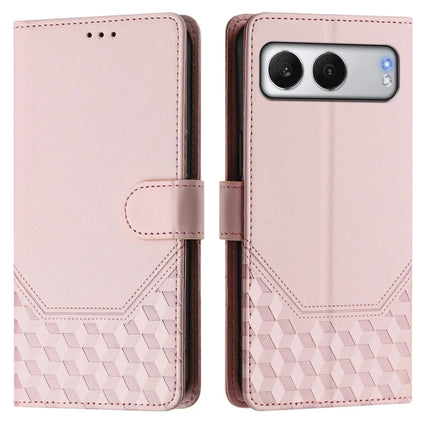 For OnePlus Nord 4 Case Imprinted Honeycomb RFID Blocking Leather Phone Cover with Strap