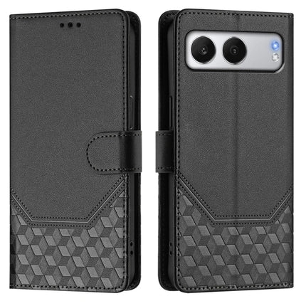 For OnePlus Nord 4 Case Imprinted Honeycomb RFID Blocking Leather Phone Cover with Strap