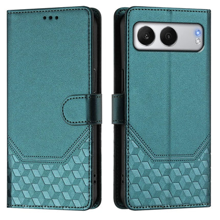 For OnePlus Nord 4 Case Imprinted Honeycomb RFID Blocking Leather Phone Cover with Strap