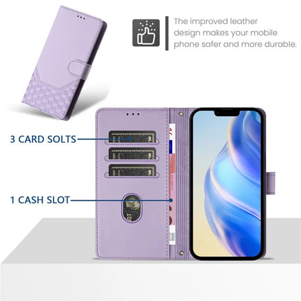For OnePlus Nord 4 Case Imprinted Honeycomb RFID Blocking Leather Phone Cover with Strap
