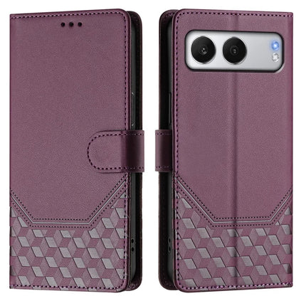 For OnePlus Nord 4 Case Imprinted Honeycomb RFID Blocking Leather Phone Cover with Strap