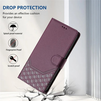For OnePlus Nord 4 Case Imprinted Honeycomb RFID Blocking Leather Phone Cover with Strap