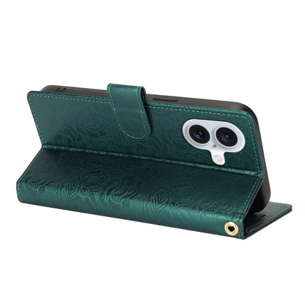 For iPhone 16 Plus Case with Hand Strap Flower Imprint Leather Wallet Phone Cover