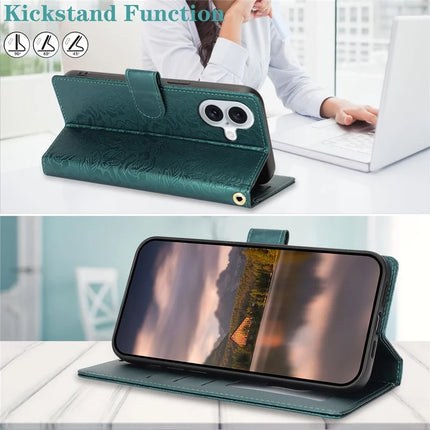 For iPhone 16 Plus Case with Hand Strap Flower Imprint Leather Wallet Phone Cover