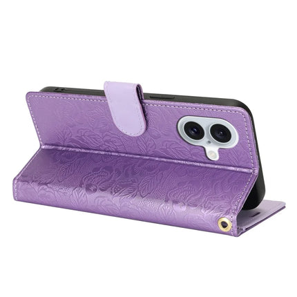 For iPhone 16 Plus Case with Hand Strap Flower Imprint Leather Wallet Phone Cover