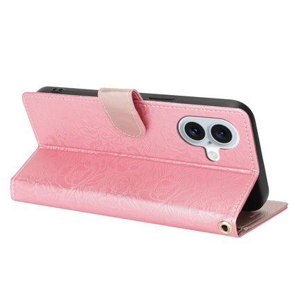 For iPhone 16 Plus Case with Hand Strap Flower Imprint Leather Wallet Phone Cover