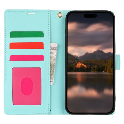 For iPhone 14 / 13 Case with Hand Strap Flower Imprint Leather Wallet Phone Cover