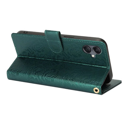 For Samsung Galaxy A05 4G Case with Hand Strap Flower Imprint Leather Wallet Phone Cover