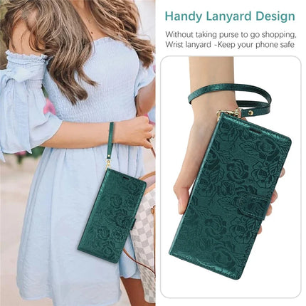 For Samsung Galaxy A05 4G Case with Hand Strap Flower Imprint Leather Wallet Phone Cover
