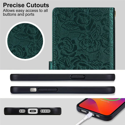 For Samsung Galaxy A05 4G Case with Hand Strap Flower Imprint Leather Wallet Phone Cover