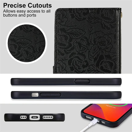 For Samsung Galaxy A05 4G Case with Hand Strap Flower Imprint Leather Wallet Phone Cover